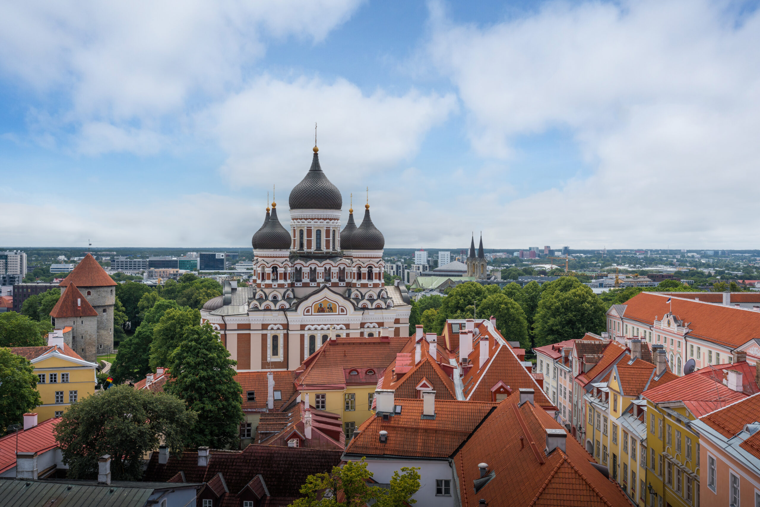 Aerial view of Toompea Hill and Alexander Nevsky Cathedral - Tallinn, Estonia