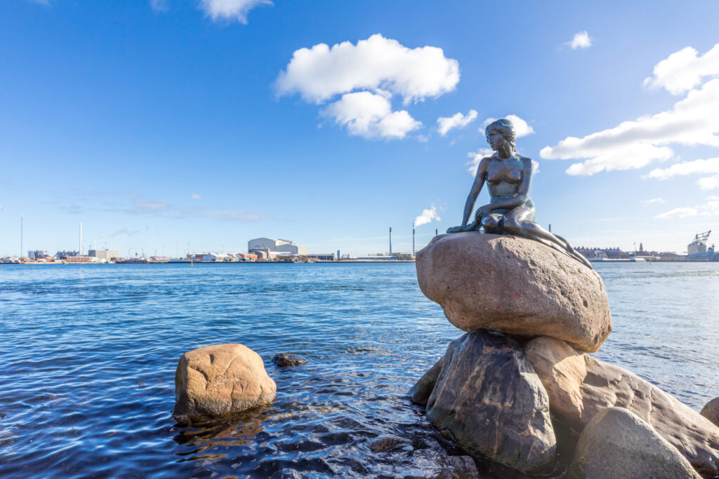 View of the Little mermaid statue in Copenhagen Denmark