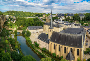 Panorama of Luxemburg (Balcony of Europe, Neumunster Abbey). Luxembourg. Luxembourg.