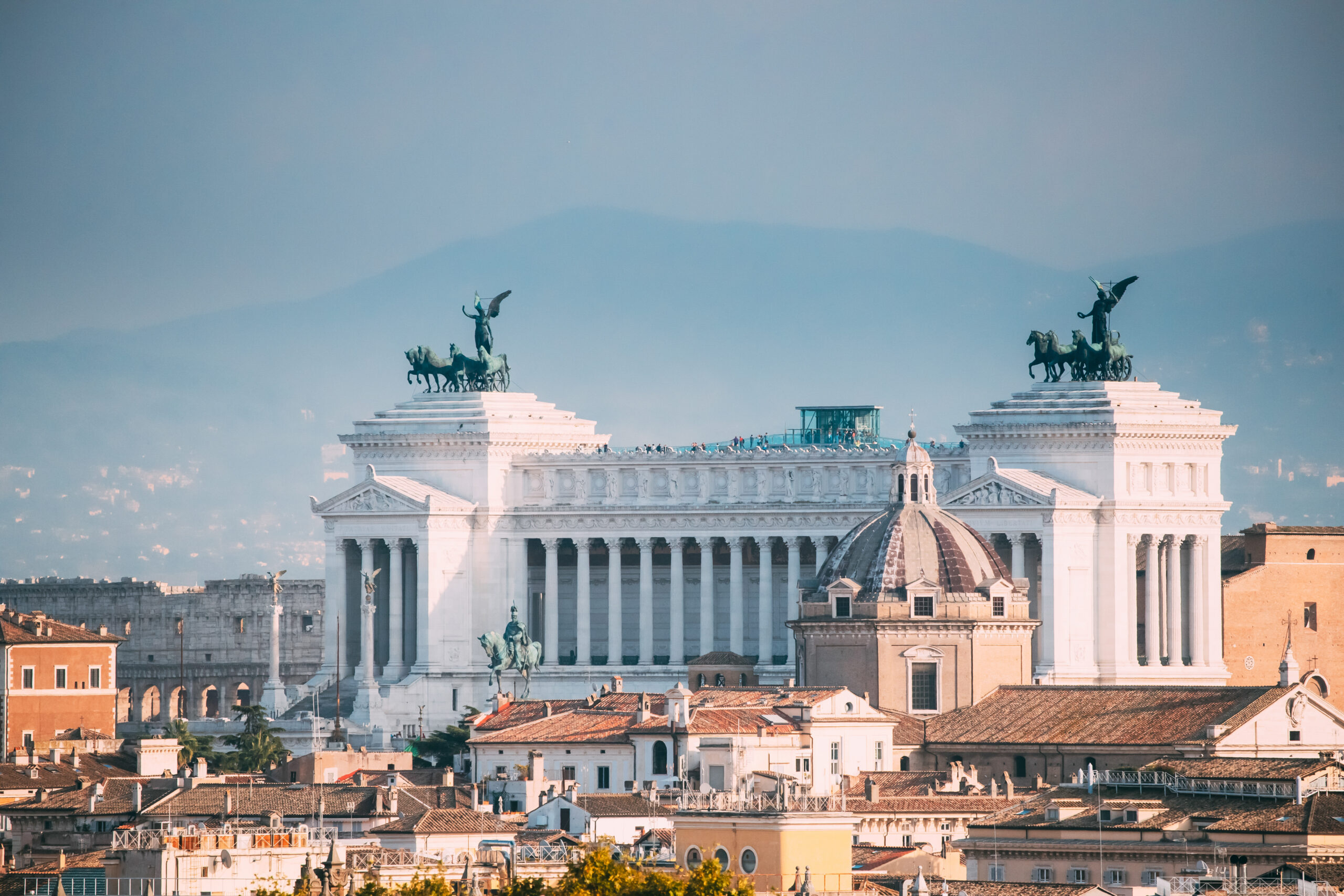 Rome, Italy. View Of Vittorio Emanuele Ii Monument Also Known Altar Of The Fatherland On Piazza Venezia.