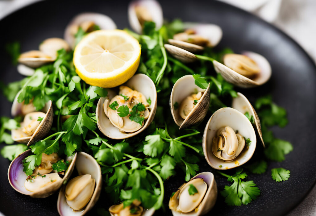 Sea and garden in one dish: clams with coriander and lemon