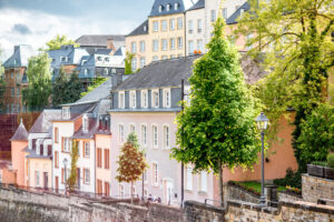 View on the old buildings at the Grund district of the old town of Luxembourg city