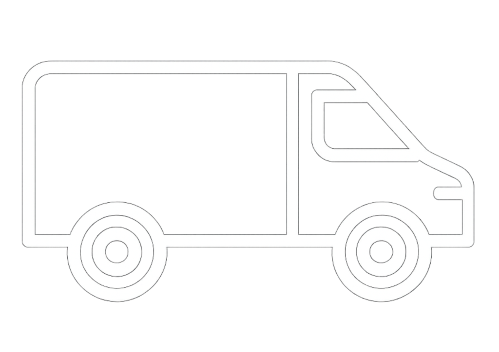 Outline icon of a small delivery van on a transparent background, representing removals and relocation services.