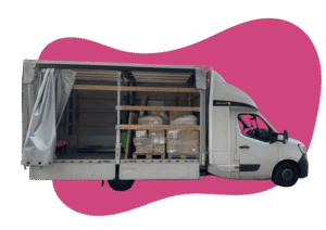 Loaded VANonsite moving van with pallets secured in the cargo area, cutout graphic for email