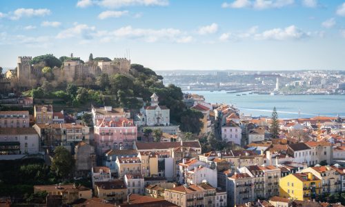 Aerial view of Lisbon with Saint Georges Castle (Castelo de Sao Jorge) - Lisbon, Portugal