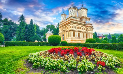 The Cathedral of Curtea de Arges, Romanian Orthodox Monastery. Curtea de Arges, Landmark of Wallachia. Romania