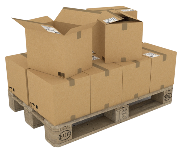 Cardboard boxes stacked on a wooden pallet, prepared for long term storage and safe handling.