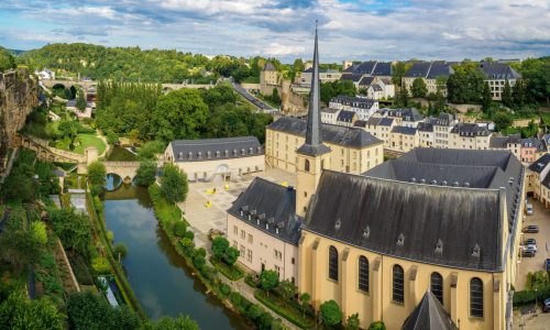 Panorama of Luxemburg (Balcony of Europe, Neumunster Abbey). Luxembourg. Luxembourg.